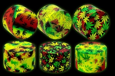 1 CNC Aluminium Grinder/Polinator, 50mm 4-teilig "Glow in the Dark - Leaf II (Rasta)"